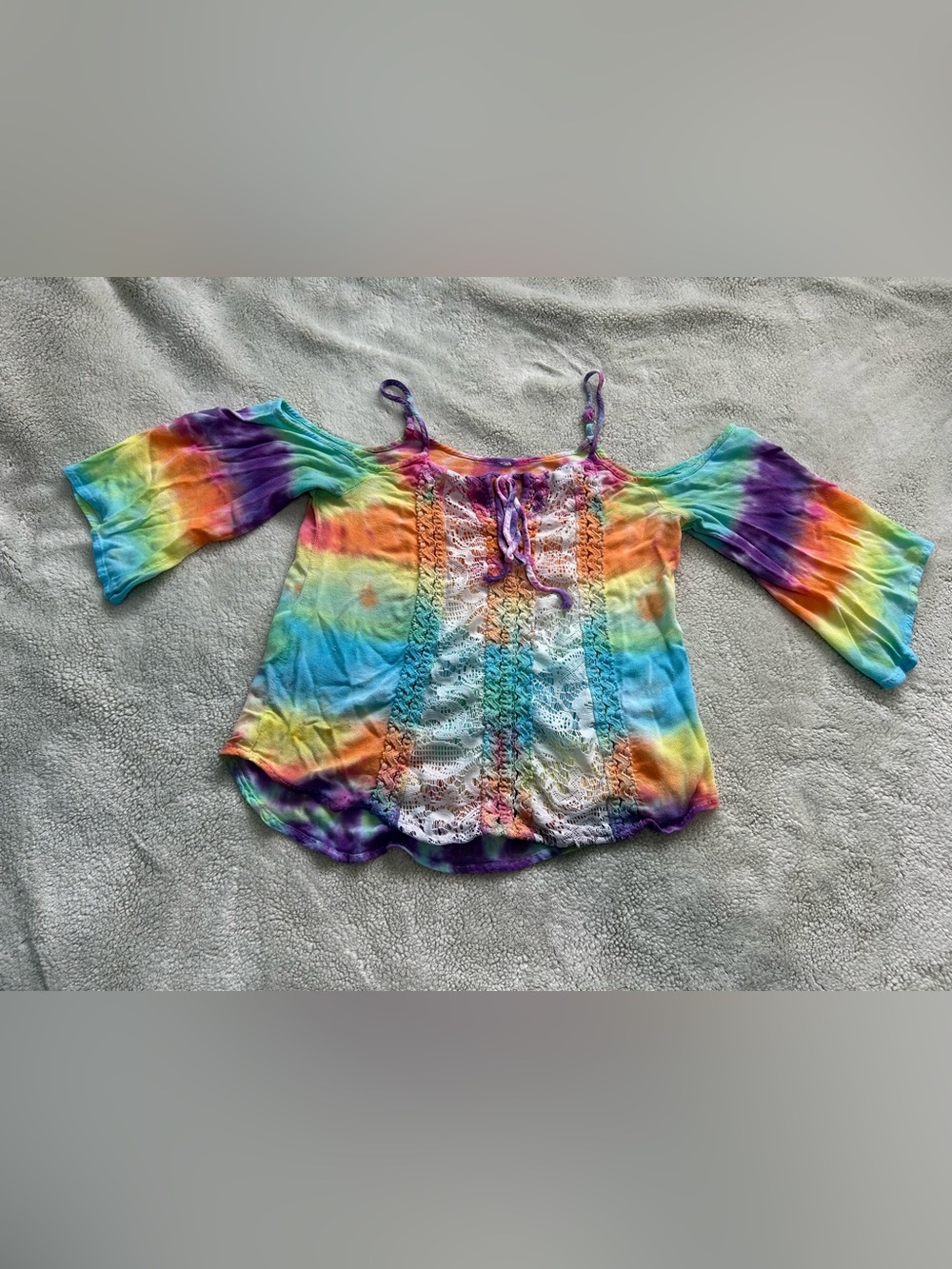 Tie-Dye Cold Shoulder Lace-Up Women’s Top - Multicolor